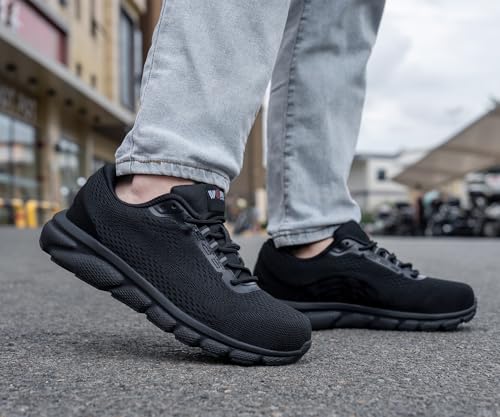 Image of LARNMERN Non Slip Steel Toe Shoes for Men Comfortable Work Safety Sneakers Lightweight Indestructible Walking Tennis Shoes All Black