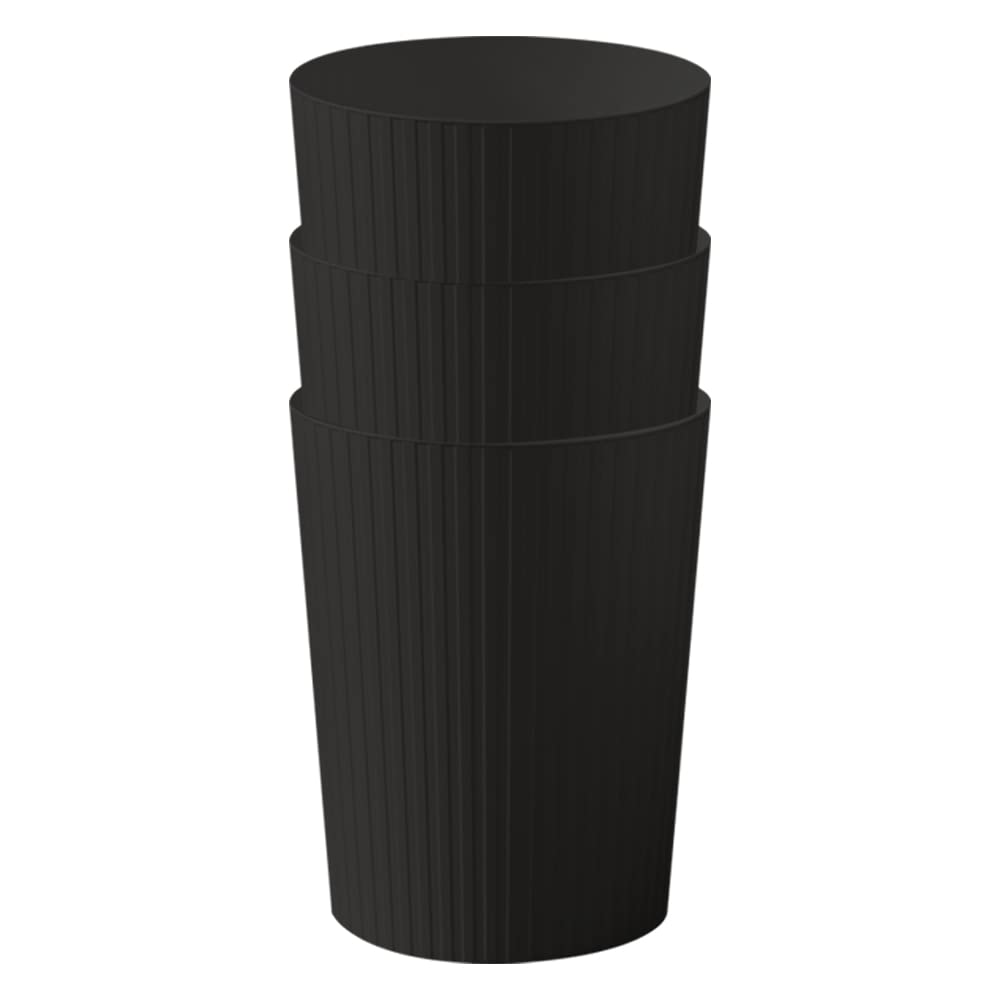 Cetomo 7.2L*3 Plastic Waste Paper Bin, Trash Can, Small Bins, Bedroom Bin, Round Waste Basket with Solid Stripe for Kitchen Rooms, Nesting, Matte, Frosted, Minimalist, Open Top, Black, 7.2L(3 Pack)