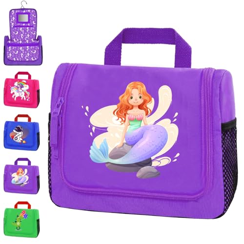 AUNGCSHE Neceser Viaje Infantil, Sirena Neceser Niños, 4 L Grand Capacidad Neceser Maquillaje, Impermeable Bolsa de Aseo para Niñas, Niños