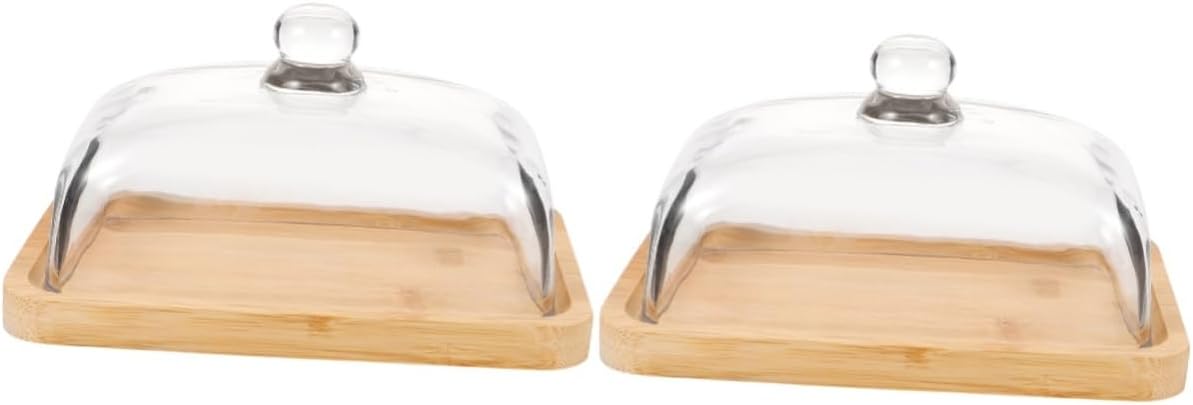 2pcs Butter Dish with Glass Lid Elegant Butter Storage Holder for Stylish for Kitchen Weddings Housewarming