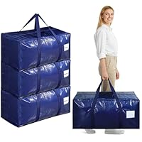 Dntorx 4 Pack Oversized Moving Bags, Heavy-Duty Moving Boxes or Packing Bags with Extra-large Zip Opening, Moving Supplies for College Halls Travelling Camping, Tough Handles, 90L/19.8Gallon, Blue