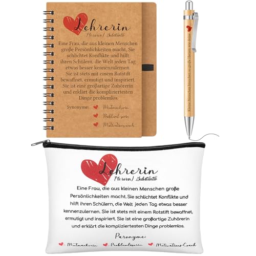 Sinmoe 3 Stück Dankesgeschenk Set für Lehrerin Herz Kosmetiktasche Linierter Spiralblock Kugelschreiber mit Spruch Dankeschön Abschluss Lehrertag Ruhestand Geschenk für Kindergarten Grundschule Sinmoe 3 Stück Dankesgeschenk Set für Lehrerin Herz Kosmetiktasche Linierter Spiralblock Kugelschreiber mit Spruch Dankeschön Abschluss Lehrertag Ruhestand Geschenk für Kindergarten Grundschule