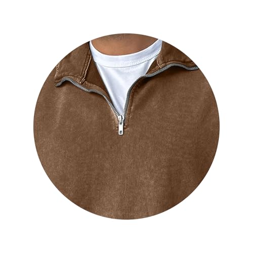 Mens Acid Wash Sweatshirt Vintage Casual Zipper Solid Color Pullover Tops Lapel Fashion Lightweight Comfort Streetwear2