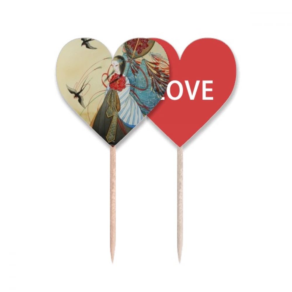 Cure-dents Drapeau Hirondelles pour Décoration de Cupcake Saint-Valentin