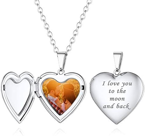 Custom4U Locket Necklace,Text & Photo Engraved Personalised Heart Jewellery,Memorial Gifts for Mum Girlfriend Women Girl (with Gift Packaging)