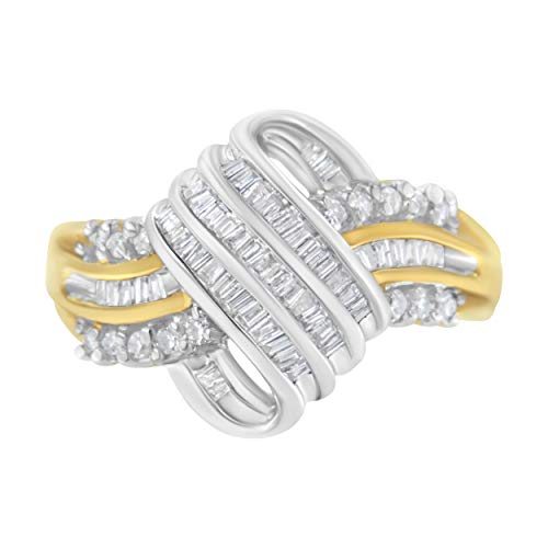 Haus of Brilliance 10K Two-Toned Round and Baguette Cut Diamond Bypass Ring (1/2 cttw, I-J Color, SI1-SI2 Clarity)