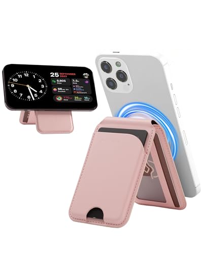 Spotelo Magnetic Wallet for iPhone, Compatible with MagSafe Adjustable Stand Wallet, RIFD Blocking Leather Magnetic Card Holder for iPhone 17/16/15/14/13/12 Series, Not for iPhone 13/12 Mini(Pink)