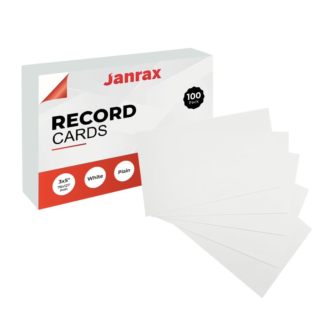 Pack of 100 White Plain 5x3 Record Cards – Blank Study Index Cards for Notes, Revision