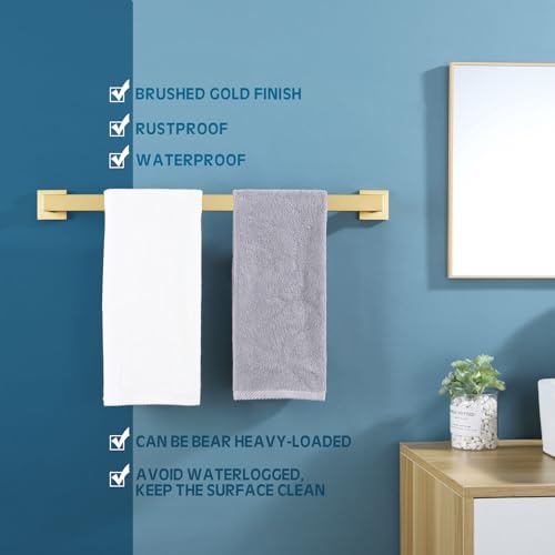 Image of KOKOSIRI 20 Inch Towel Bar Bathroom Towel Bar Kitchen Dish Cloths Hanger Hand Towel Holder Stainless Steel Wall Mount, Brushed Gold, B4003BG-L20
