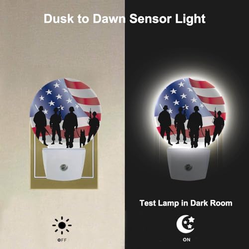Image of 4th of July Patriotic Night Light American Independence Memorial Day Always Remember Night Lights Plug into Wall with Dusk to Dawn Sensor Round LED Lighting