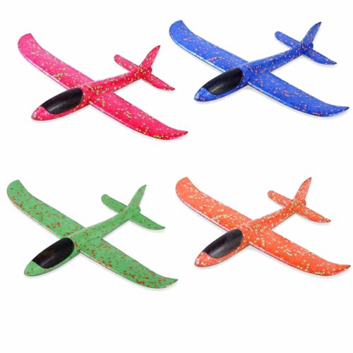 Spielotopia 4 Stück Segelflugzeug Set Styroporflieger aus robustem EPP-Schaum Wurfgleiter in 4 Farben Outdoor Kinderspielzeug Geschenk für Jungen & Mädchen