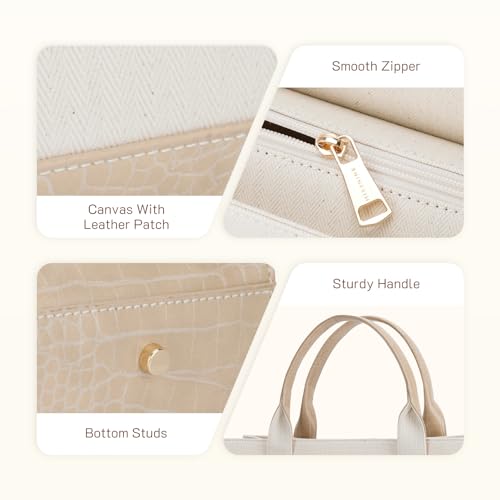 Missnine Tote Bag Canvas Laptop Bag 15.6 inch Briefcase for Women Large Capacity Handbag for Office, College, Travel (Croc-embossed Light Khaki) by Missnine - Used condition - Image 5