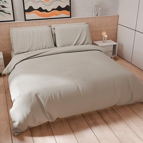 PETTI Artigiani Italiani - Set Copripiumino Singolo 200x140 cm (1 Federa 63x63 cm Inclusa), Parure Copripiumino Morbida Microfibra Tinta Unita Grigio Chiaro