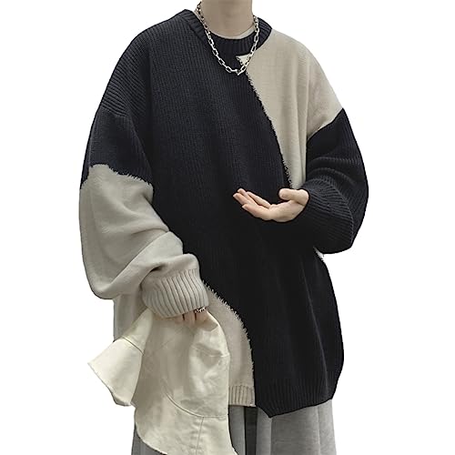 Men Aesthetic Crewneck Sweater Vintage Panel Coquette Sweatshirt Oversized Knitted Long Sleeve Clothes Punk Streetwear