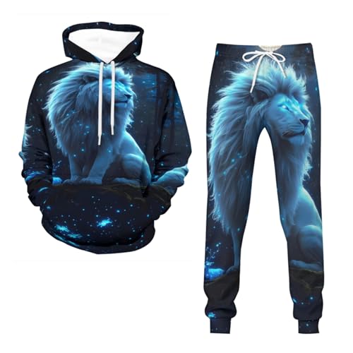 Chándal para hombre, estampado de león 3D, 2 piezas, informal, atlético, para correr, conjuntos cálidos, león5, 6XL