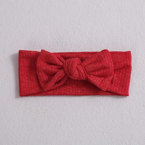 Cute Bow Baby Girl Headband Soft Stretch Cotton Head Wrap with Knots Tied Wide Nylon Turban for Newborn Infant Toddler Shower Birthday (Red B, Elastic)3