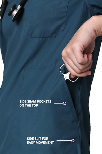 Image of KNYA Classic Women's 5-Pocket New Gen Scrubsuit | V Neck | Customized Name Embroidery | Flexibile & Comfortable Top & Bottom | Easily Accessible Pockets | Uniform for Doctors