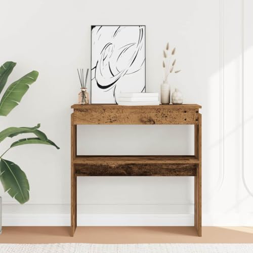 Mokuyary Table console en bois vieilli 80 x 30 x 80 cm Table d'entrée en bois d'ingénierie pour couloir, affichage compact pour petits espaces, entrée,...