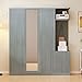 Quarte 4-Door Wardrobe with Full-Length Mirror, Shoe Storage & Anti-Tip Design, Modern Closet Organizer in White/Gray/Natural Wood (Gray/nn)