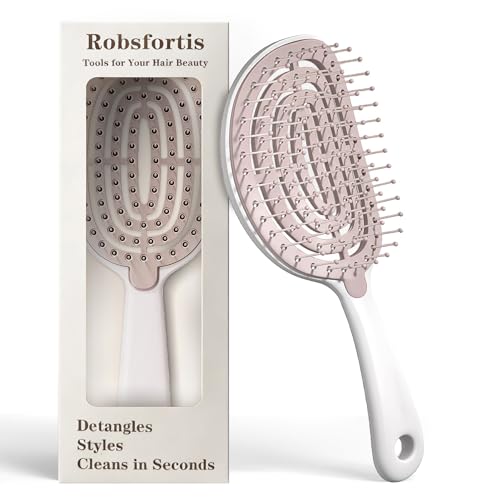 Self Cleaning Hair Brush for Women | Peel-to-Clean Detangling Brush with Vented Design for Faster Blow Drying Volume & Smooth Styling on Wet or Dry Hair (White)