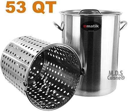 Pot Stainless Steel 53 Quart with Strainer Basket StockPot Commercial Fryer Pot