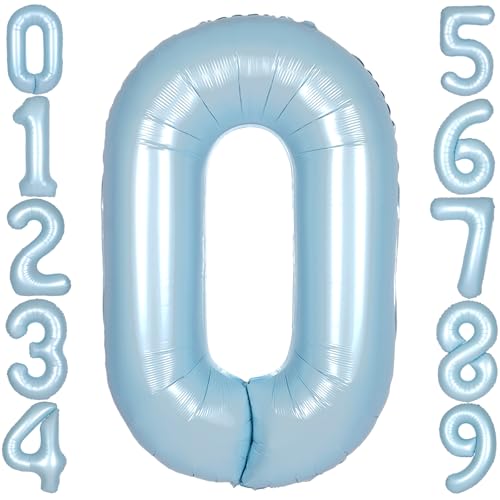 Image of 40Inch Light Blue Number 0 Balloon Large Helium Light Blue Number Balloons 0-9 Giant Digital 0th Foil Mylar Big Party Balloon for Men Birthday Party Anniversary Graduation Decorations