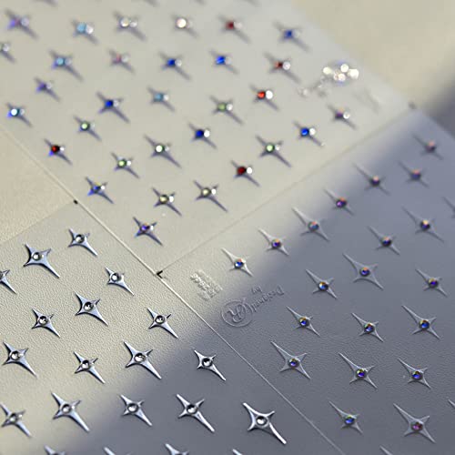 5D Nail Art Sticker Embossed Shiny Star Decal Stick Tip With Diamond For Salon Diy Acrylic Nails Design 3Sheets (White Moon Star) #TOP7