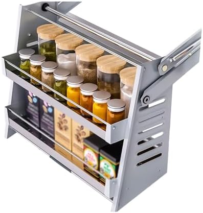 Stainless Steel Soft Close Cabinet Door Damper, 2-Layer Organizer Shelf, 500mm, Fits 46-47mm Inner Width (for 900mm Cabinets) - Kitchen Storage Solution