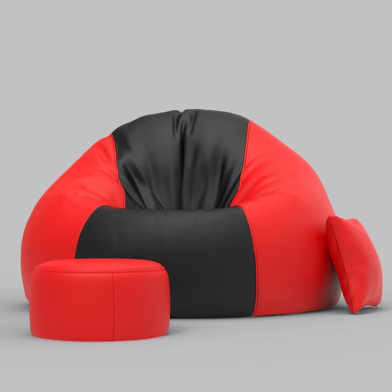 Image of Biggie Bean Bag Chair with Beans Filled 4XL Classic Comfort Bean Sofa-Crafted for Comfort-Styled for Modern Homes with Free Cushion & Footrest (Matching Color : Leatherette Black Red)