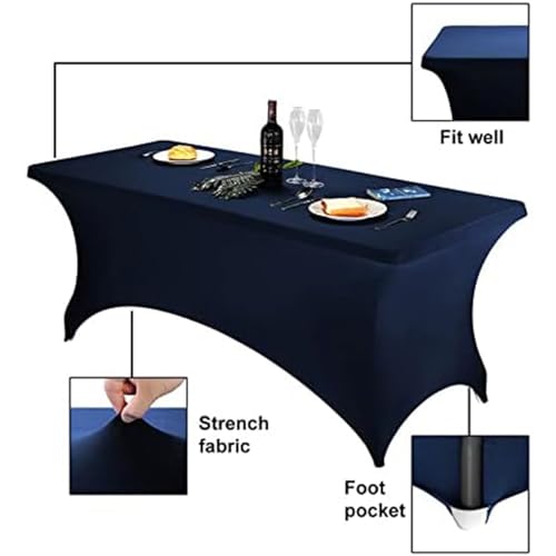 Image of FORLIFE 6Pack Spandex Table Covers 6ft,Fitted Tablecloth for 6ft Rectangular Tables, Stretch Patio Table Covers, Universal Spandex Table Cover for Wedding, Banquet, Party - Navy