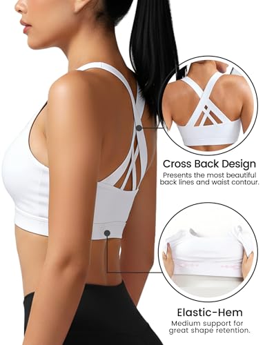 Image of Buauty Sports Bras for Women Criss Cross Back Medium Support Yoga Wireless Padded Bra with Removable Cups Racerback Bra 4 Gym