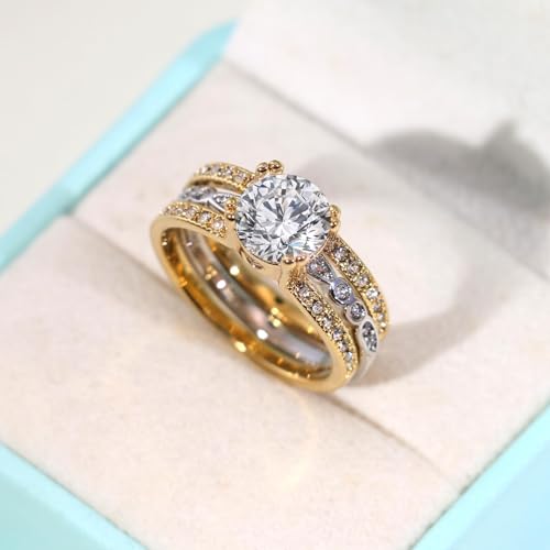 Couple Rings Matching Rings Yellow Gold Plated 1.5CT AAA CZ 2pcs Women Wedding Ring Sets for Him and Her Rings Men Band4