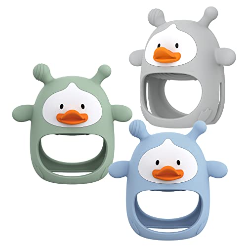 Image of 【3 Packs】 Teething Toys for Babies 0-6 Months, Never Drop Silicone Baby Teether, Hand Pacifier for Sucking Babies, Soothing Pain Relief, Best Chew Toy for Teething Baby, Teething Mitten for New Born
