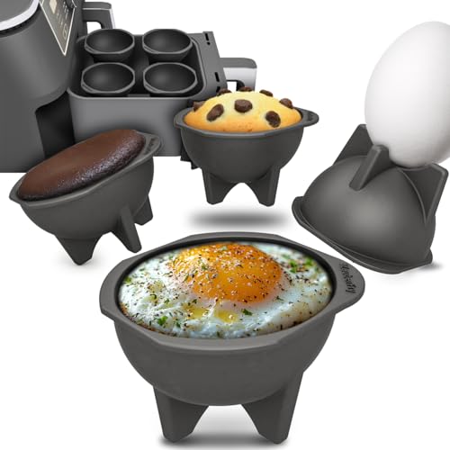 ZauberFry 4 insertos para escalfar – Multifuncional, para cocinar huevos, magdalenas y pasteles, compatible con Ninja AF300EU, AF400EU, AF451EU, AF500DE, SL400EU, freidora de aire caliente, apta para