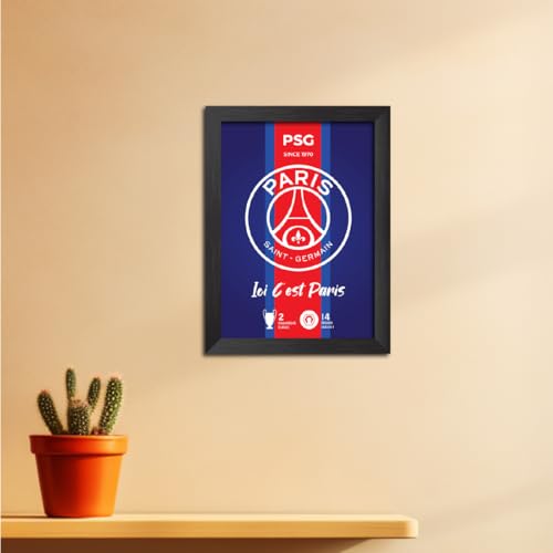 Image of TenorArts PSG Football Club Poster White Logo Laminated Photo Frame Painting with Matt Finish Black Textures(12 inches x 9inches)