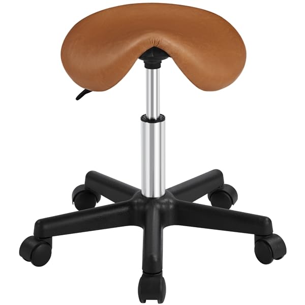 Yaheetech Taburete Ruedas Profesional PU Taburete Giratoria Redondo Altura Ajustable 45,5-60 cm Marrón Retro