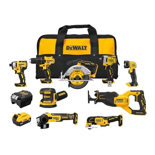 DEWALT 20V MAX 5Ah, Brushless 9 Power Tools with Battery, Charger, Drill, Impact Driver, Reciprocating Saw, Circular Saw, Oscillating Tool, Grinder, Orbit Sander, Impact Wrench, Flashlight (DCK921P1)