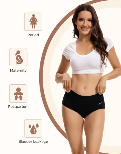 Image of INNERSY Period Underwear for Women Leakproof High Waisted Menstrual Cotton Panties 3 Pack
