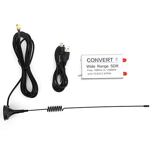 Gearwell USB USB RTL SDR Receptor, 100kHz-1.7GHz de aleación de aluminio plateado SDR, receptor de radio UV HF con antena, para monitoreo de espectro, análisis de señal, radio