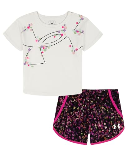 Under Armour Girls 2-piece Short Sleeve Tee and Shorts Set Lightweight and Comfortable White Printed Woven 5