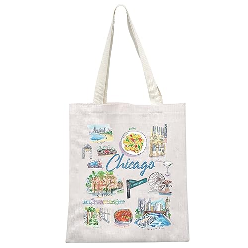 MEIKIUP Bolsa de lona Chicago Bolsa de viagem Chicago Lembrança Presente Bem-vindo à Chicago Bolsa Chicago Landmarks Presente, Chicago Tb, Large