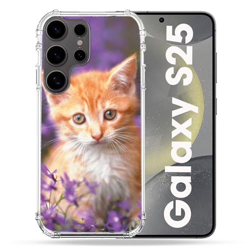 Coque Samsung S25 motif chat violet idéale pour protéger son téléphone au bureau