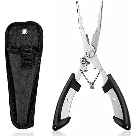 Caija-H Long Nose Fishing Pliers Stainless Steel Fish Hook Pliers with Lanyard for Freshwater Saltwater-Fly/Ice fishing Tools, Fishing Forceps Pike Pliers Fishing Gear Accessories (Black) Cover