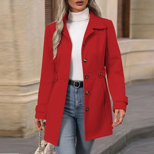 Generisch Damen Winterjacke Übergangsjacke Mantel Lang Jacke Winter Damen-Jacken Elegant Knopfleiste Gürtel Design Klassisch Figurbetont Outfits für Alltag Büro Reisen
