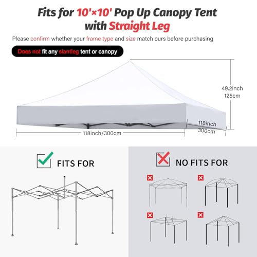 Image of 10x10 Canopy Replacement Top, Heavy Duty Pop Up Tent Cover(Top Only)(White)