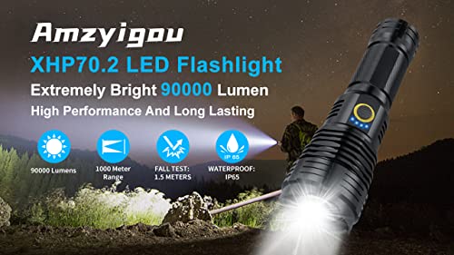 Amzyigou Flashlights High Lumens 100000, Super Bright Rechargeable Flashlight High Power, Led Tactical Flashlights Waterproof With Zoomable 5 Modes For Camping, Hunting And Emergencies #TOP4