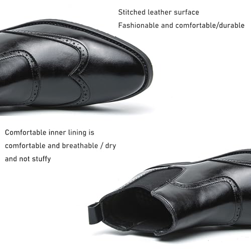 Men'S Leather Chunky Heel Vintage Chelsea Boots Classic Pointed Toe Elastic Pull On Non-Slip Formal Oxford Boots For Business, Evening Parties, Weddings4