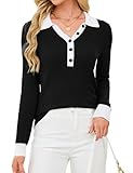 Blooming Jelly Women's Cable Knit Sweater Long Sleeve Lightweight Pullover Tops 2025 Fall Fashion Trendy Old Money Clothes (Black and White,Large)