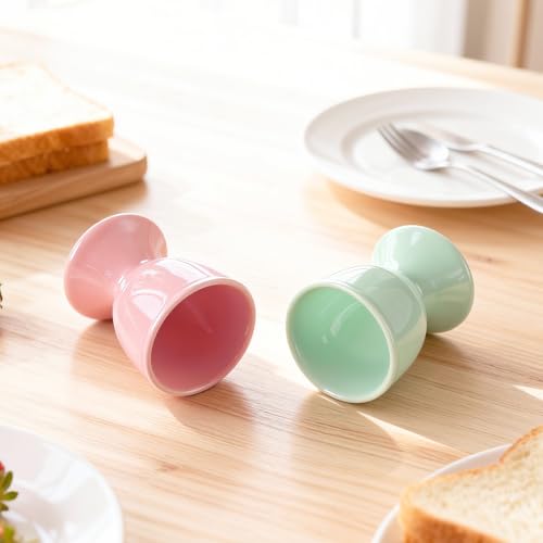 Image of Cinf Ceramic Egg Cup Set, 2 Pack, Macaron Boiled Egg Holders for Breakfast