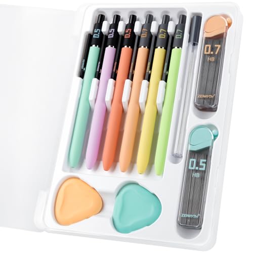 Smooth Mechanical Pencil Set with Erasers, 6PCS Pastel Mechanical Pencils